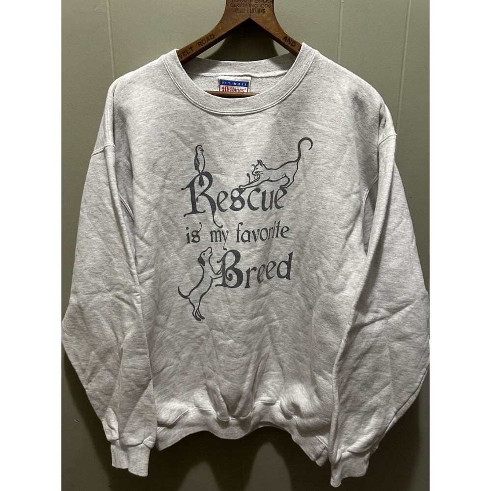 Rescued Is My Favorite Dog Breed Animal Rescue Pullover Sweater Hanes UC Sz Med